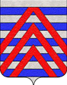 Burel d'argent et d'azur (de dix pices),  trois chevrons de gueules brochant sur le tout, celui du chef cim